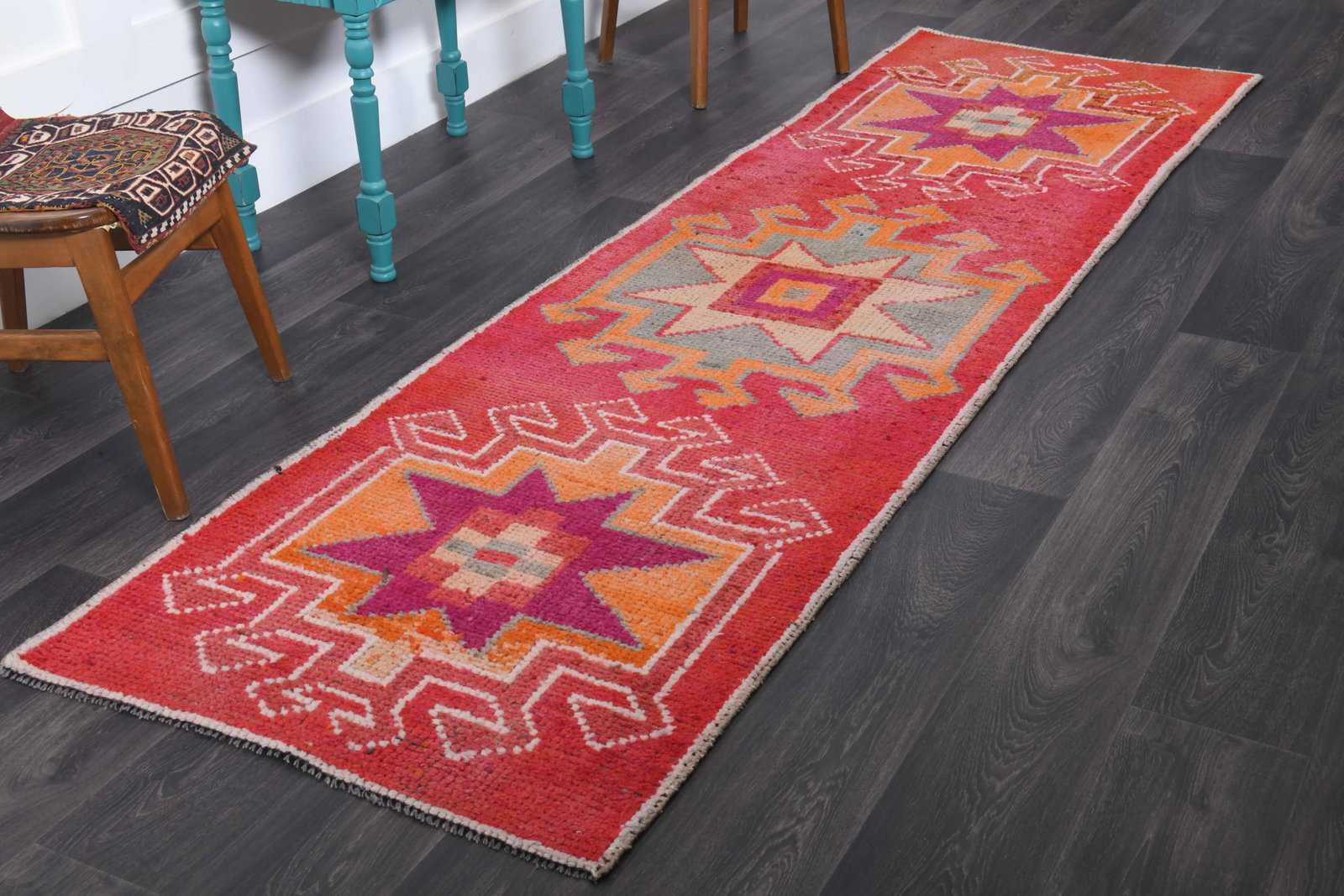 Vintage Turkish Hand-Knotted Wool Cotton Red Runner Rug - 5