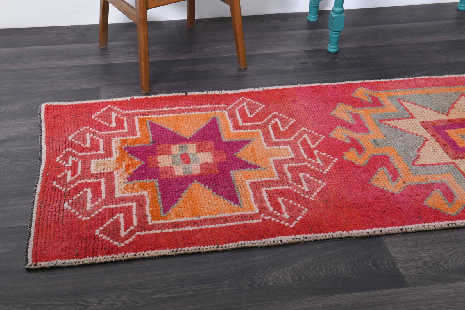 Vintage Turkish Hand-Knotted Wool Cotton Red Runner Rug - 6