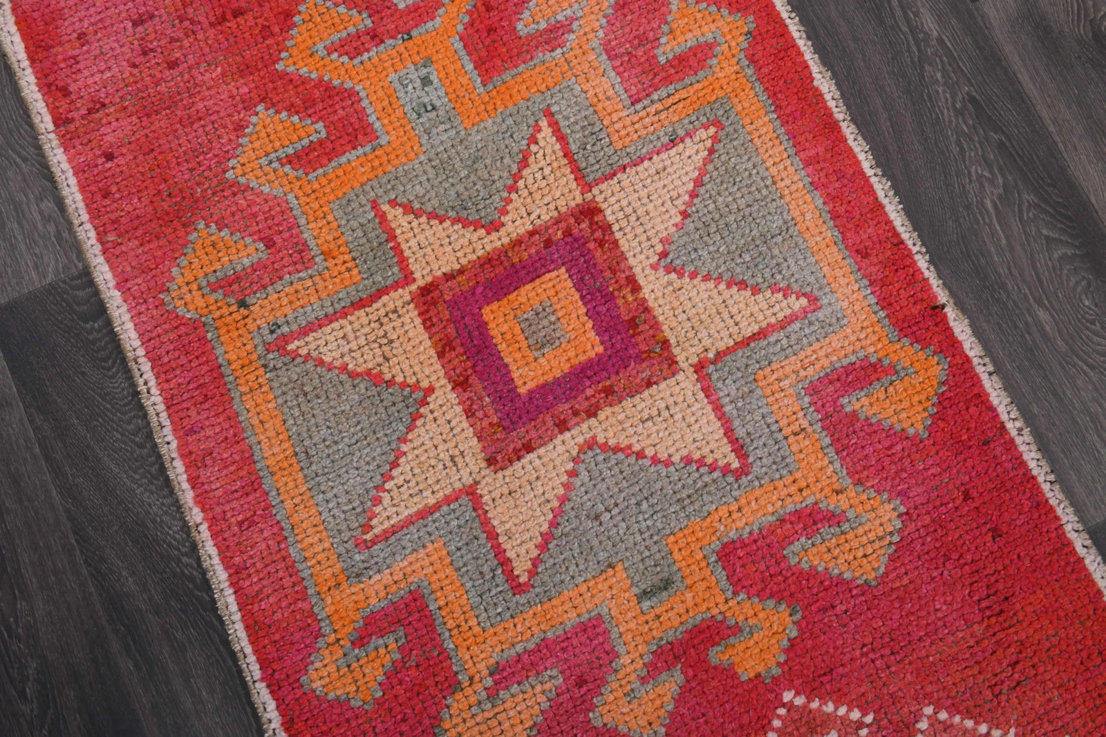 Vintage Turkish Hand-Knotted Wool Cotton Red Runner Rug - 8