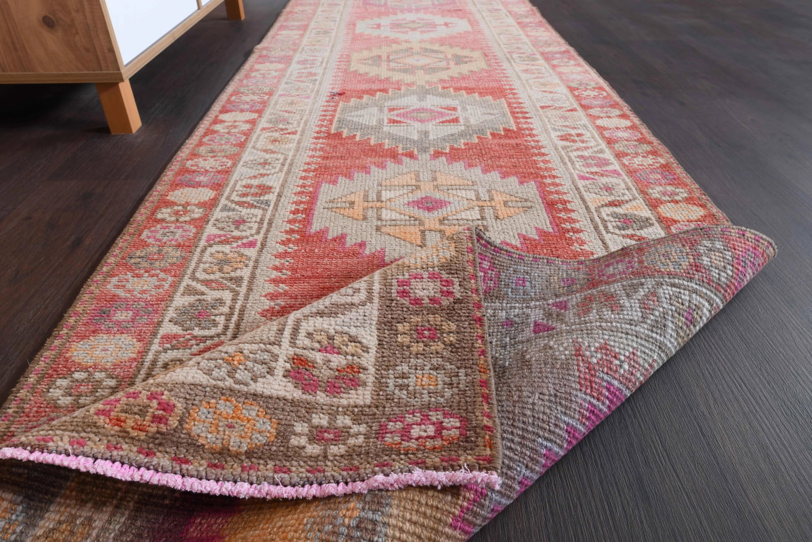 1970s Vintage Turkish Hand-Knotted Wool Cotton Red Runner Rug - 10