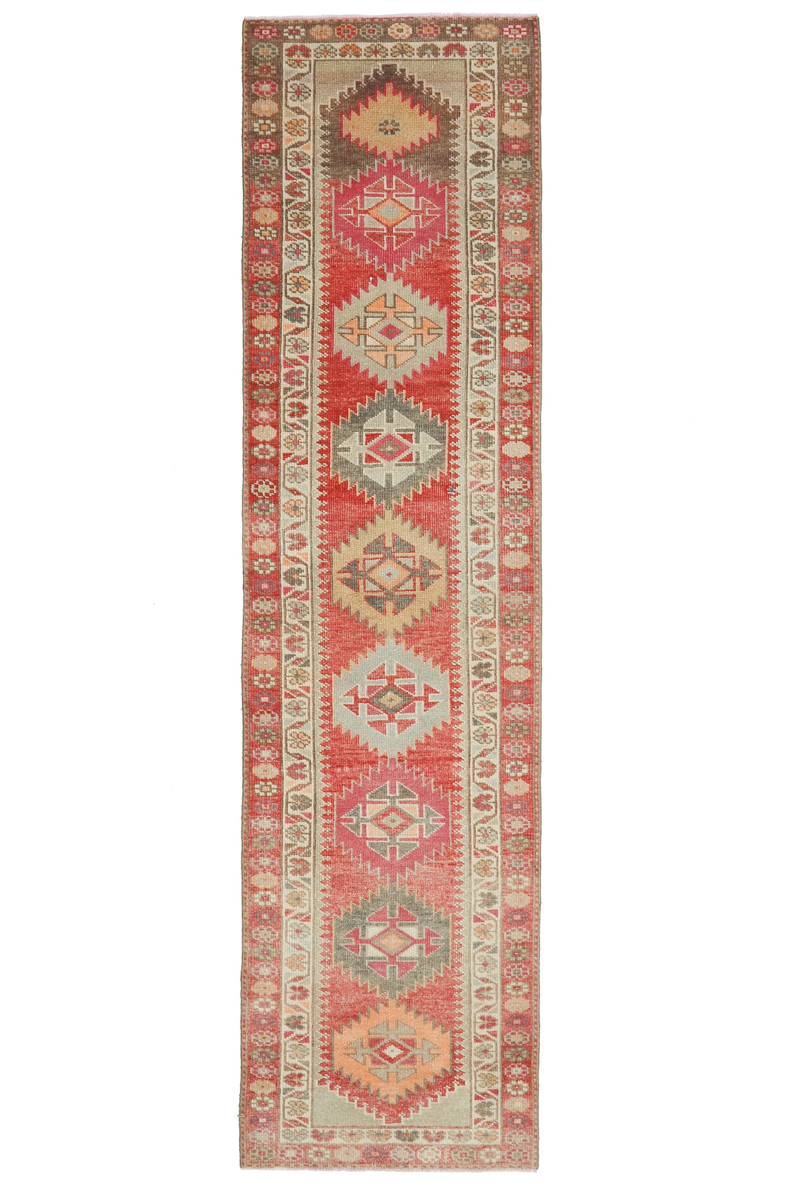 1970s Vintage Turkish Hand-Knotted Wool Cotton Red Runner Rug - 11