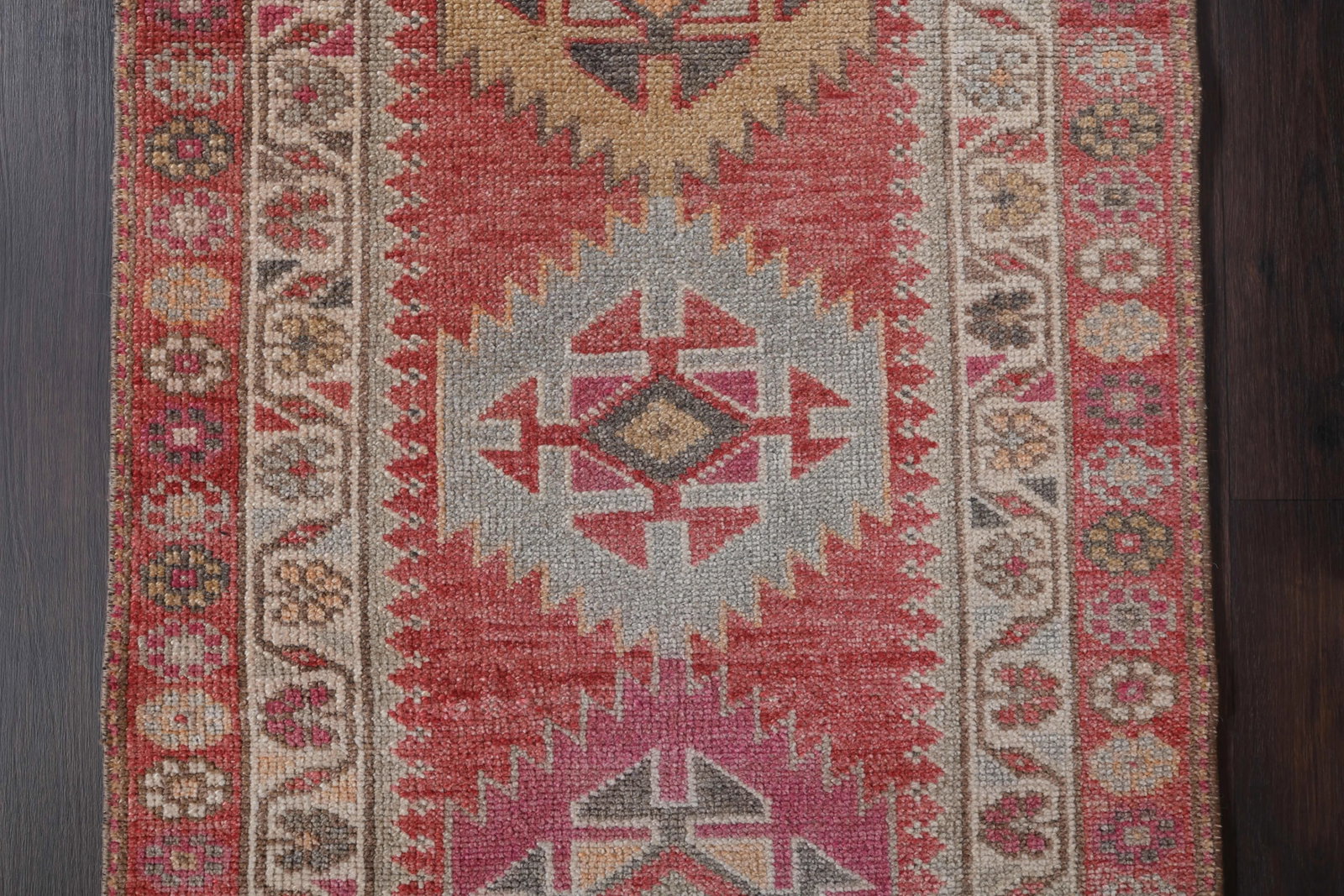 1970s Vintage Turkish Hand-Knotted Wool Cotton Red Runner Rug - 4