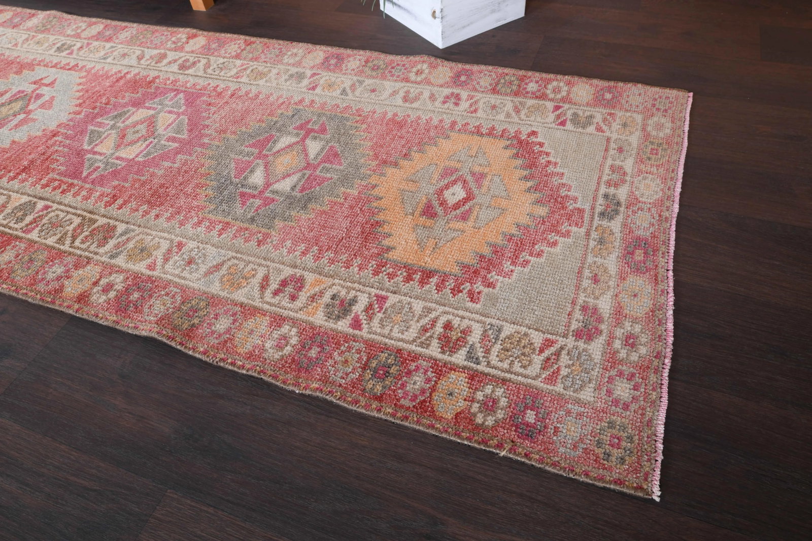 1970s Vintage Turkish Hand-Knotted Wool Cotton Red Runner Rug - 5