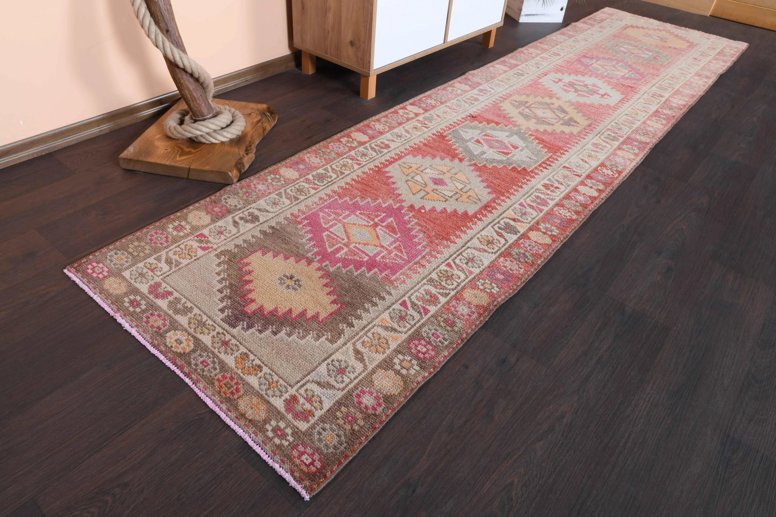 1970s Vintage Turkish Hand-Knotted Wool Cotton Red Runner Rug - 7