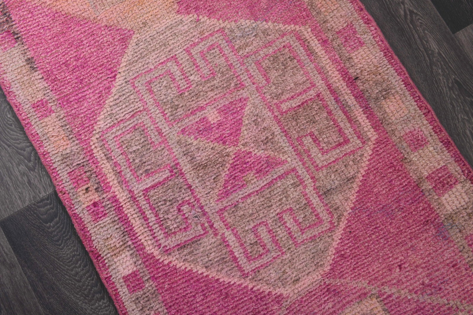 1970s Vintage Turkish Hand-Knotted Wool Cotton Pink Runner Rug - 10