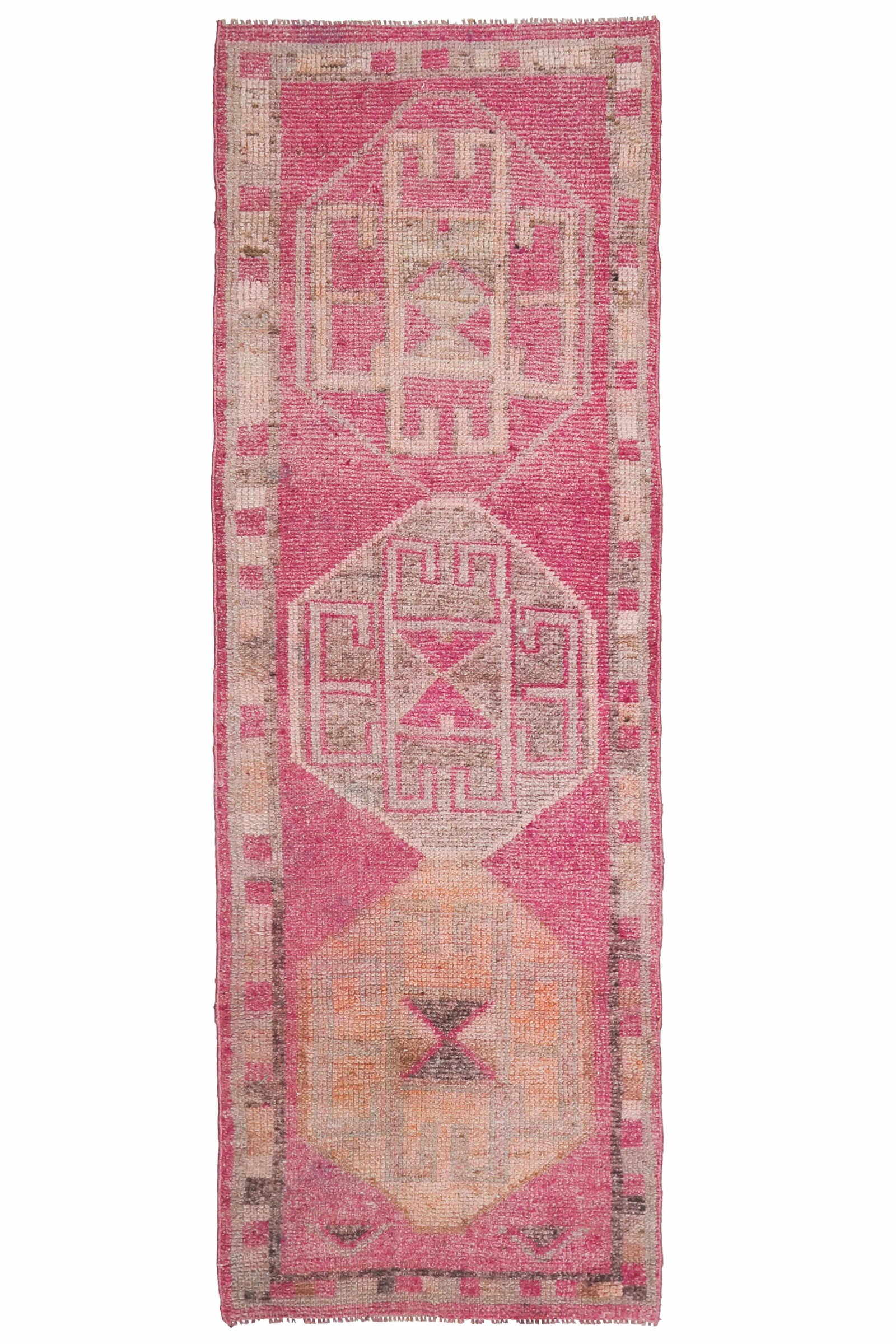1970s Vintage Turkish Hand-Knotted Wool Cotton Pink Runner Rug - 11