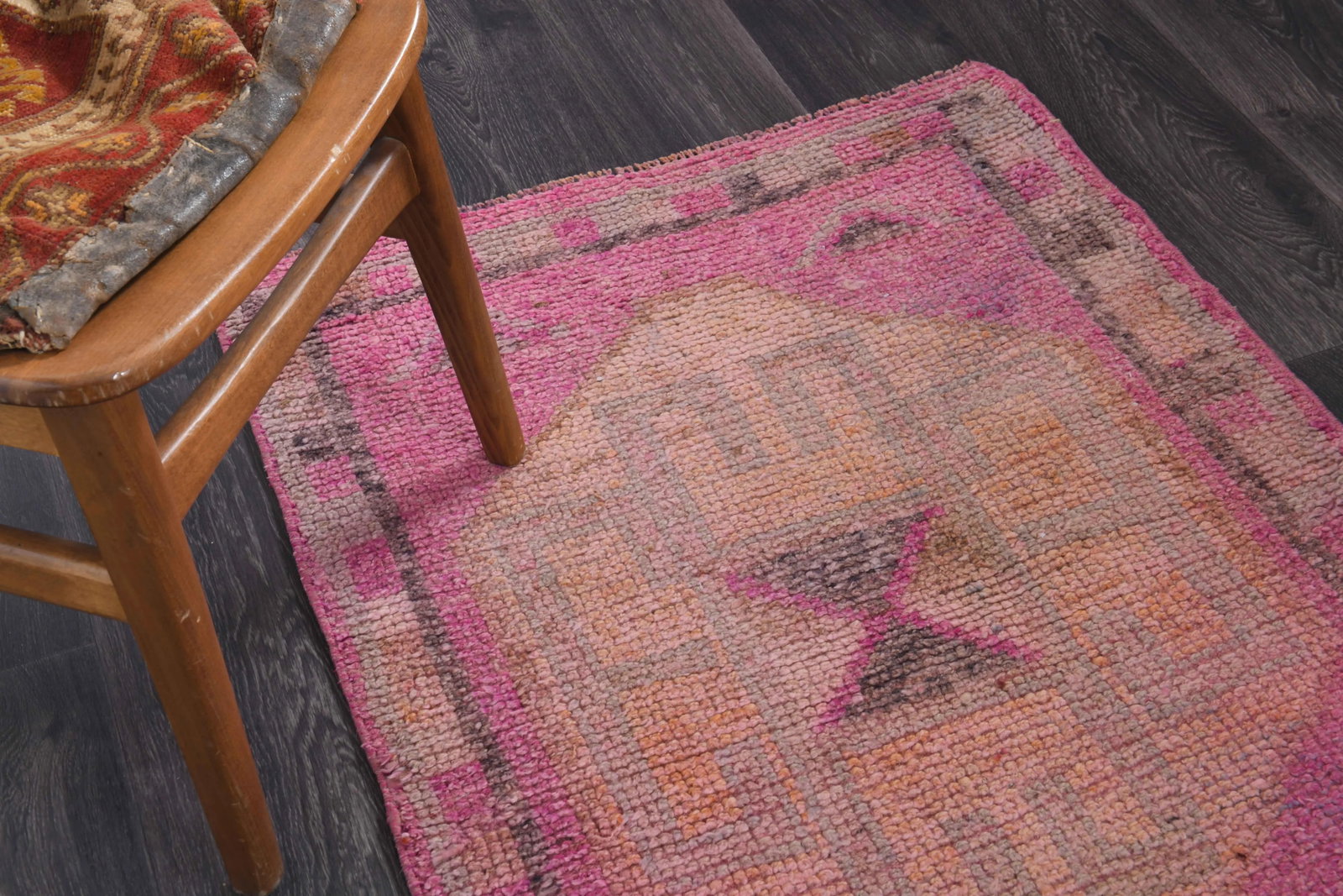 1970s Vintage Turkish Hand-Knotted Wool Cotton Pink Runner Rug - 4