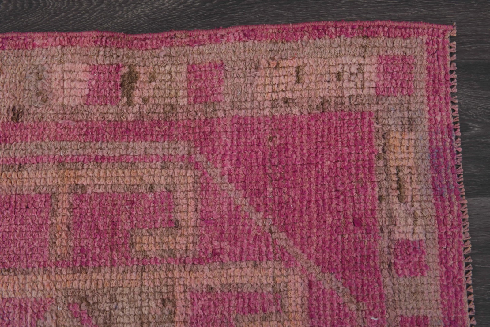 1970s Vintage Turkish Hand-Knotted Wool Cotton Pink Runner Rug - 5
