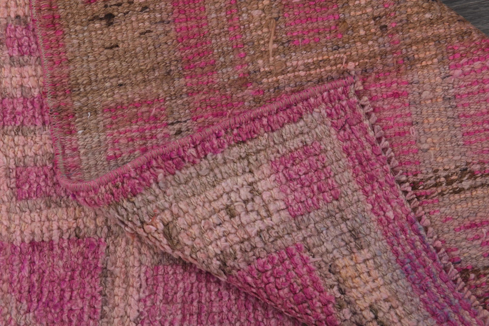1970s Vintage Turkish Hand-Knotted Wool Cotton Pink Runner Rug - 6