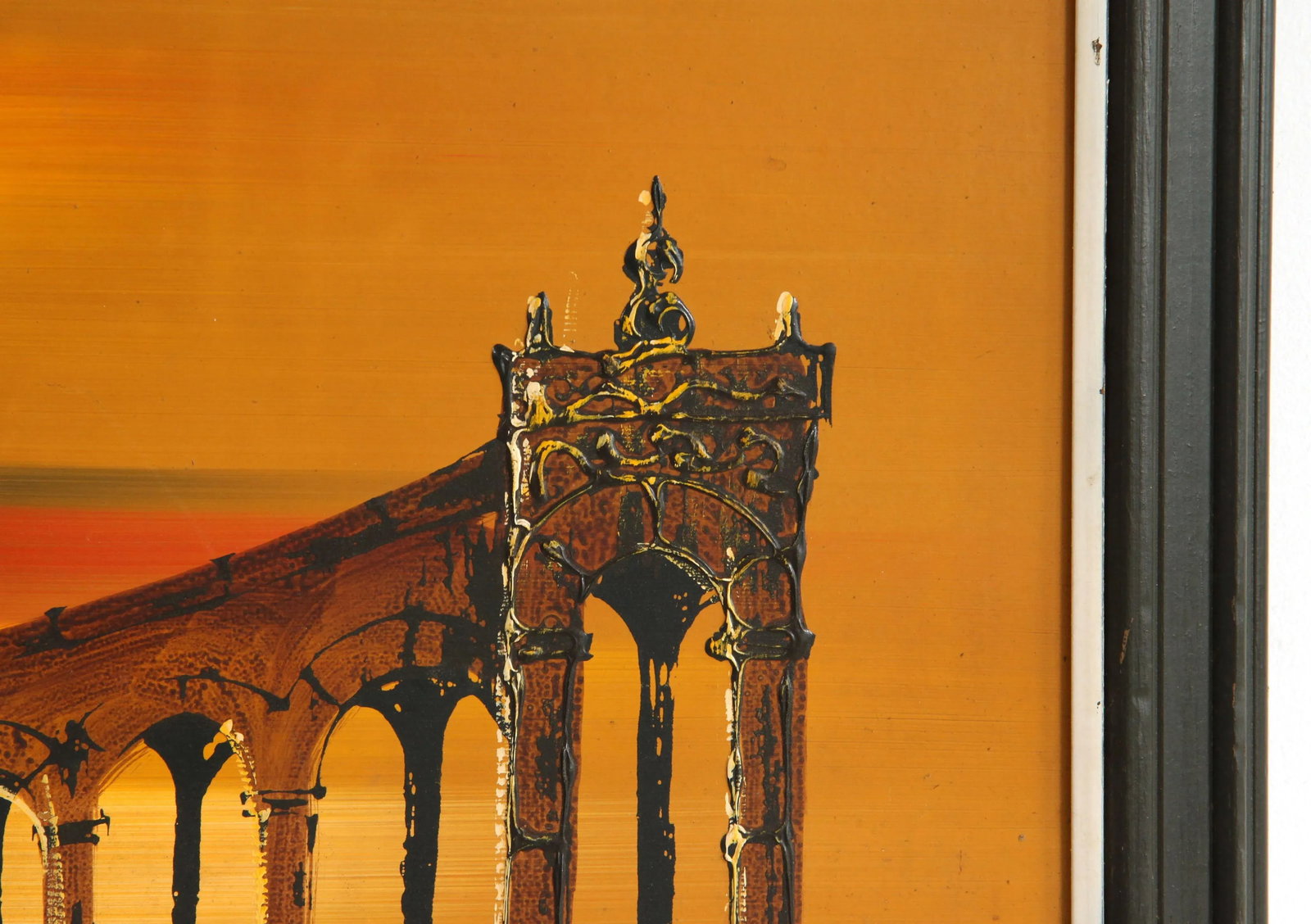 Vintage Mid Century Surrealist Parthenon & Fountain Acrylic Painting - 3