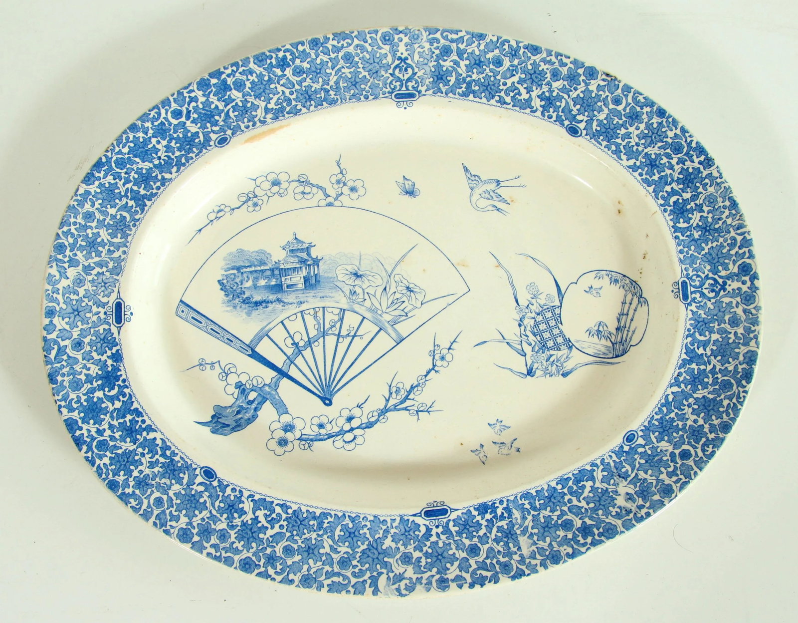 Antique 1870's Copeland Pottery Blue & White Chinoiserie Serving Platter - 3