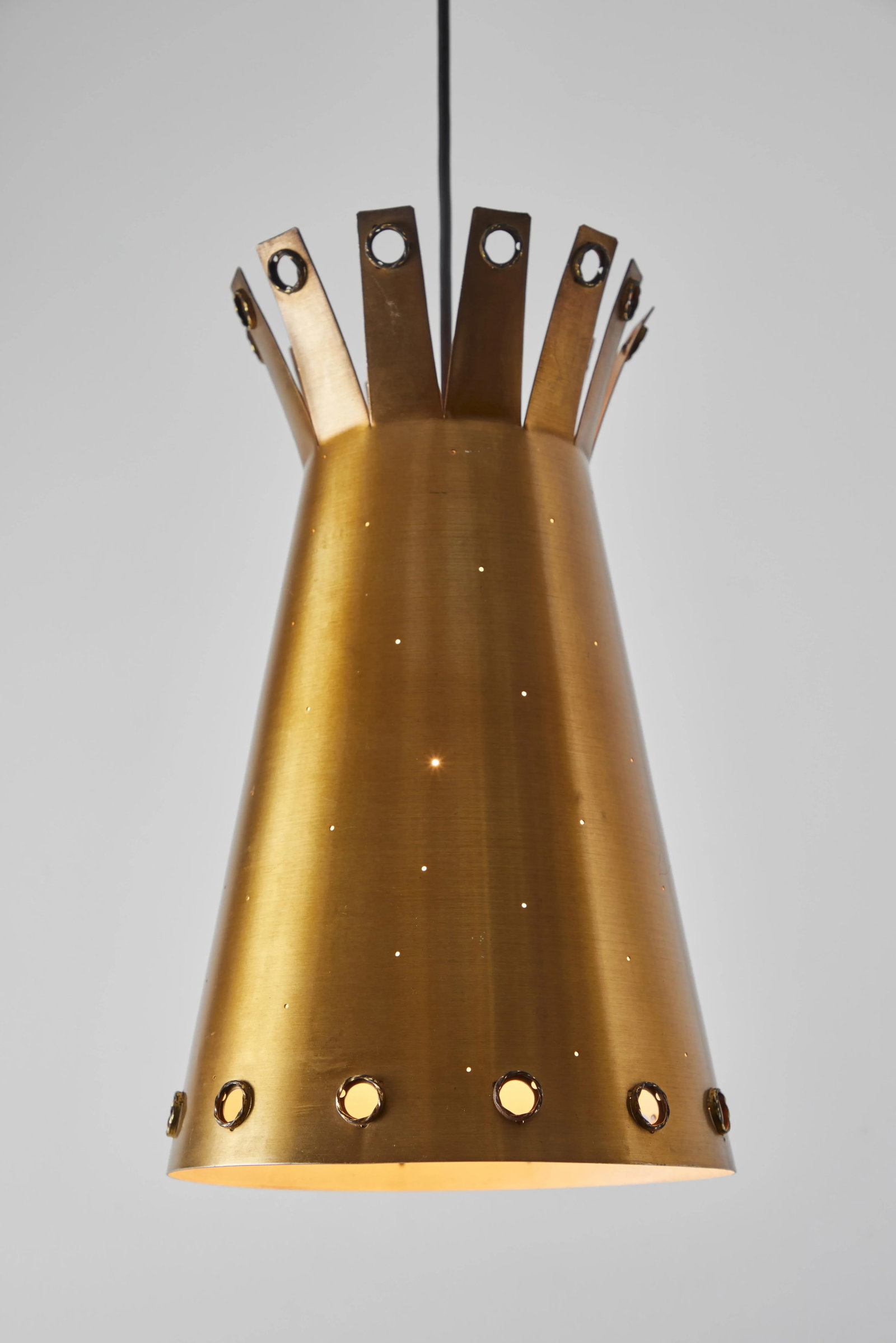 Large 1950s Italian Perforated Brass Double-Cone Pendant - 10