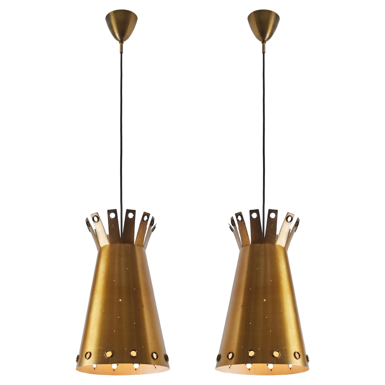 Large 1950s Italian Perforated Brass Double-Cone Pendant - 11