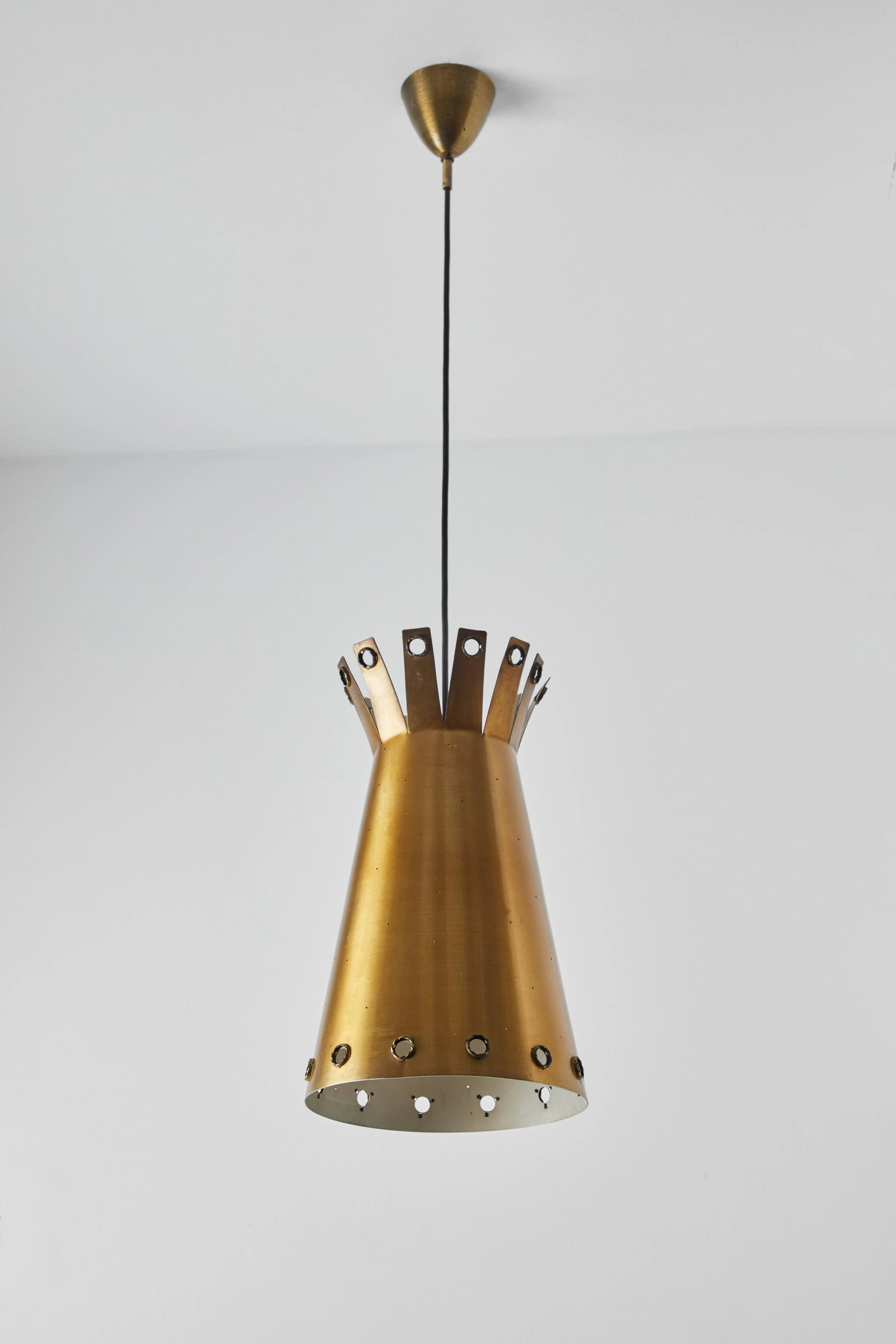 Large 1950s Italian Perforated Brass Double-Cone Pendant - 2