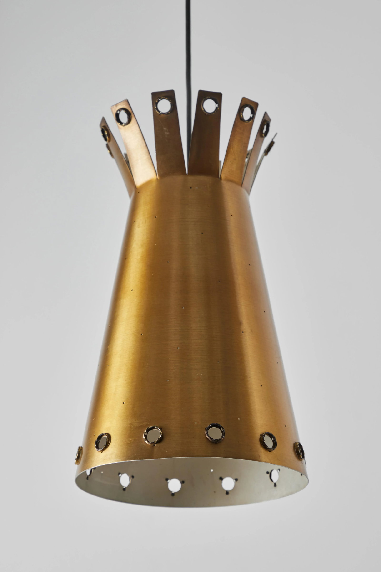 Large 1950s Italian Perforated Brass Double-Cone Pendant - 8