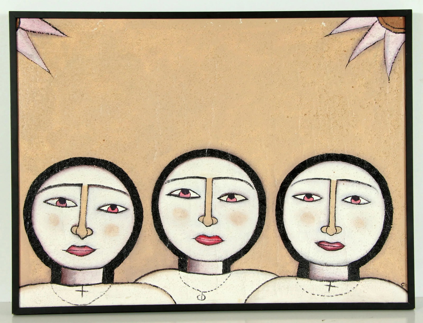 1980's Postmodern Acrylic on Board Painting of Faces - 11