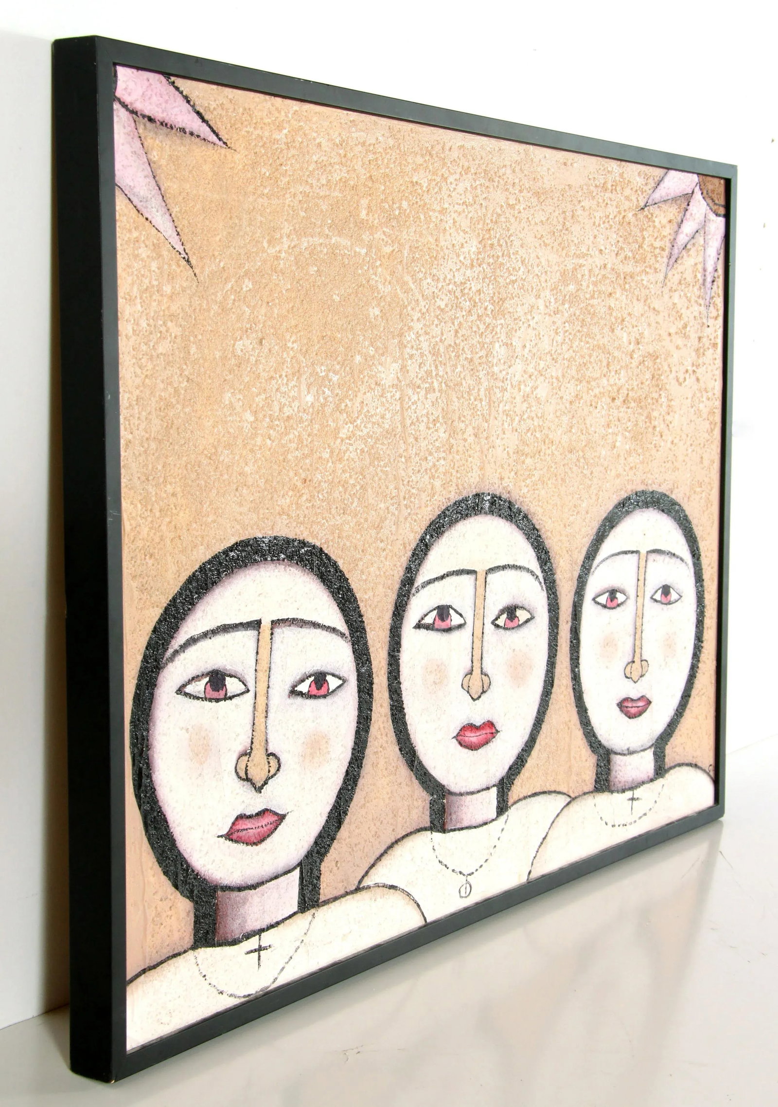 1980's Postmodern Acrylic on Board Painting of Faces - 2