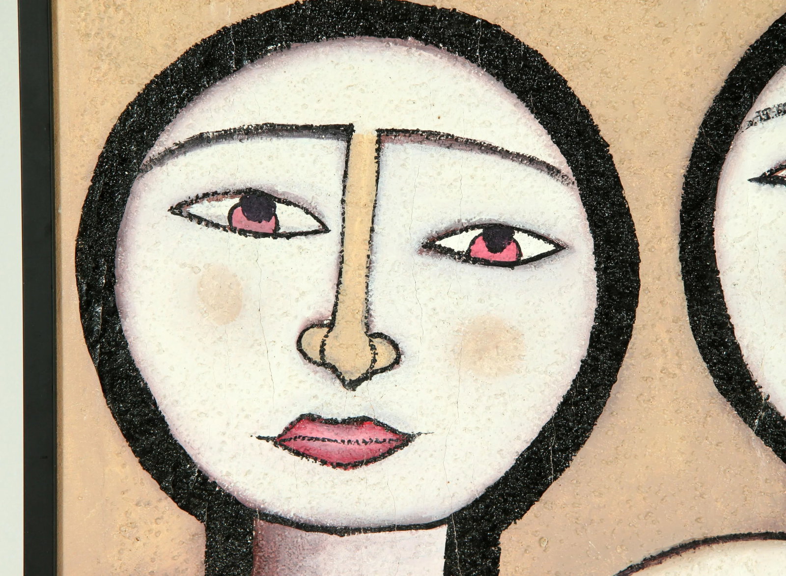 1980's Postmodern Acrylic on Board Painting of Faces - 3