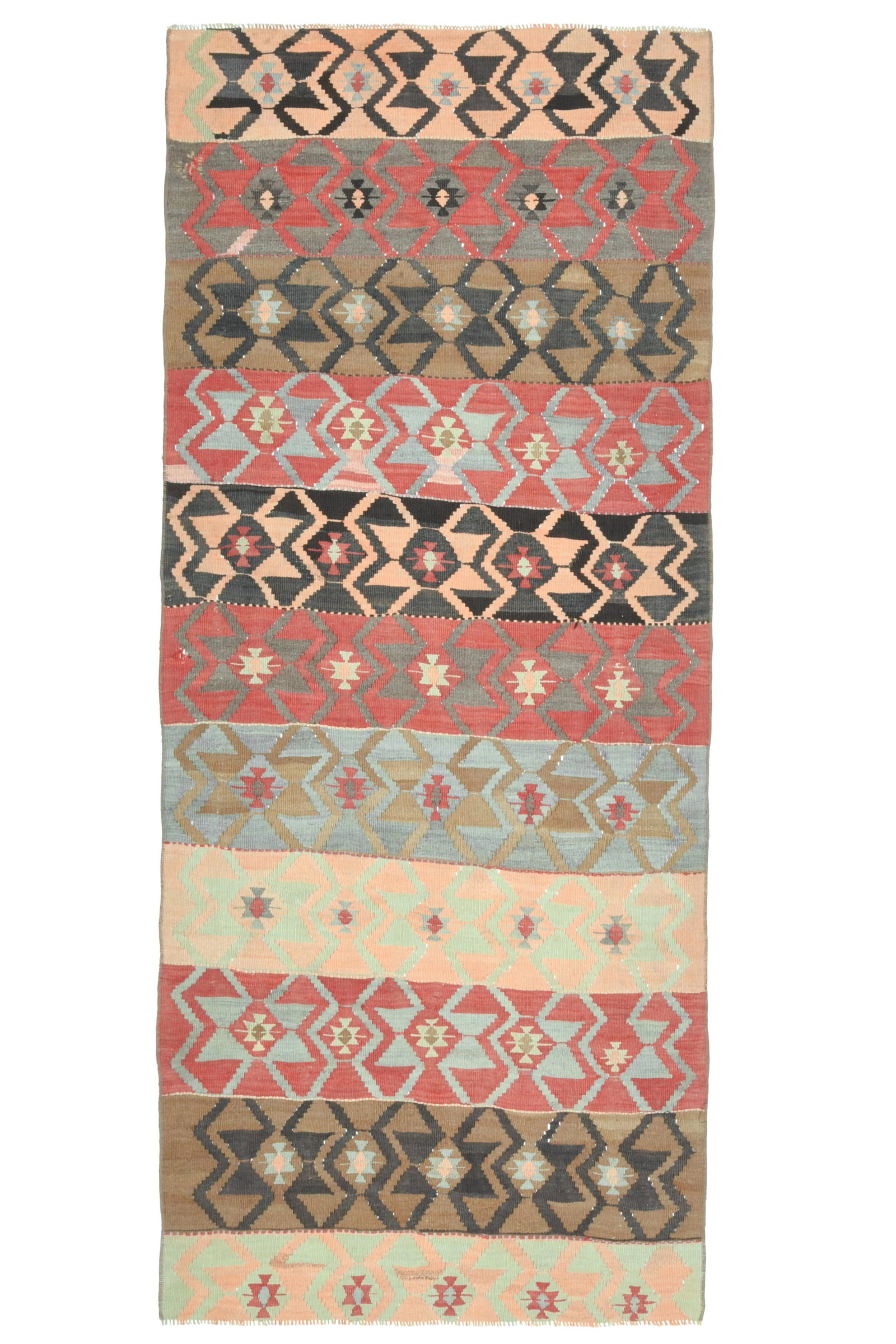 1970s Vintage Turkish Oushak Handmade Wool Cotton Pink Runner Rug - 11