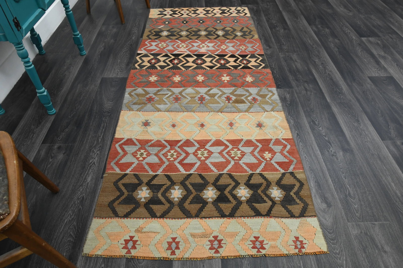 1970s Vintage Turkish Oushak Handmade Wool Cotton Pink Runner Rug - 2