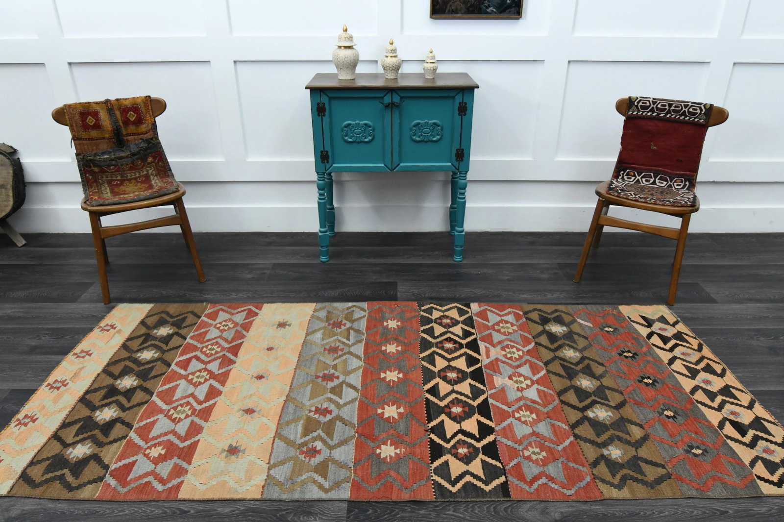1970s Vintage Turkish Oushak Handmade Wool Cotton Pink Runner Rug - 3