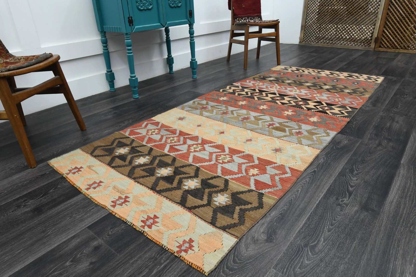 1970s Vintage Turkish Oushak Handmade Wool Cotton Pink Runner Rug - 4