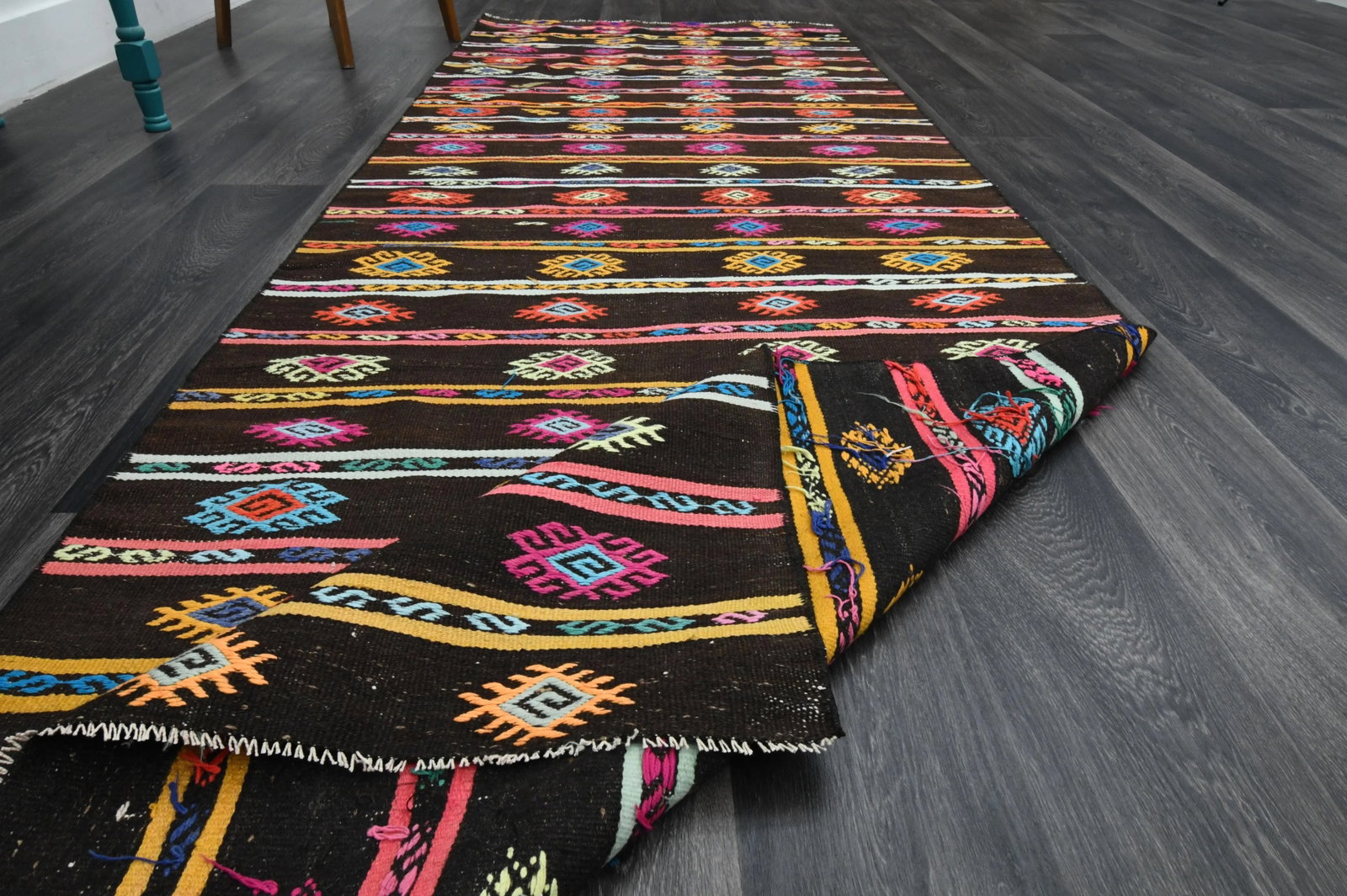 1970s Vintage Turkish Oushak Handmade Wool Cotton Brown Runner Rug - 10