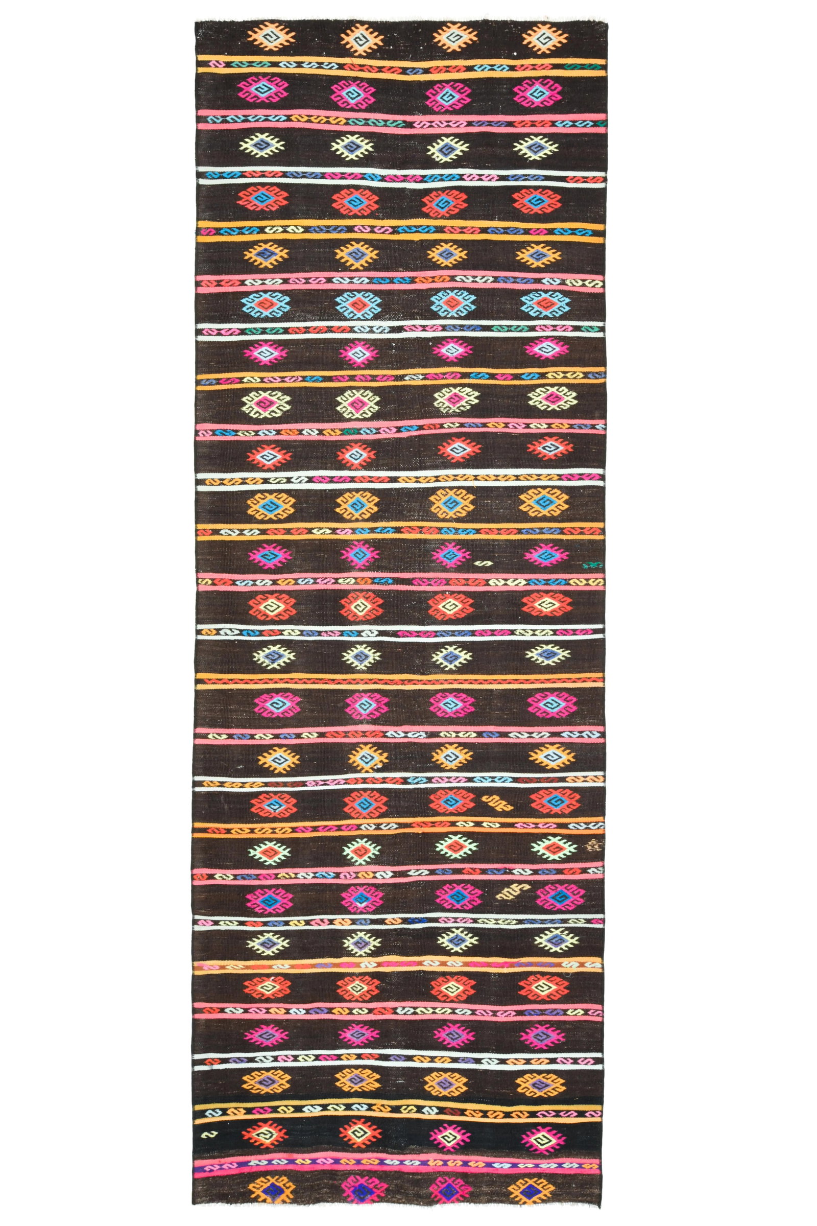 1970s Vintage Turkish Oushak Handmade Wool Cotton Brown Runner Rug - 11