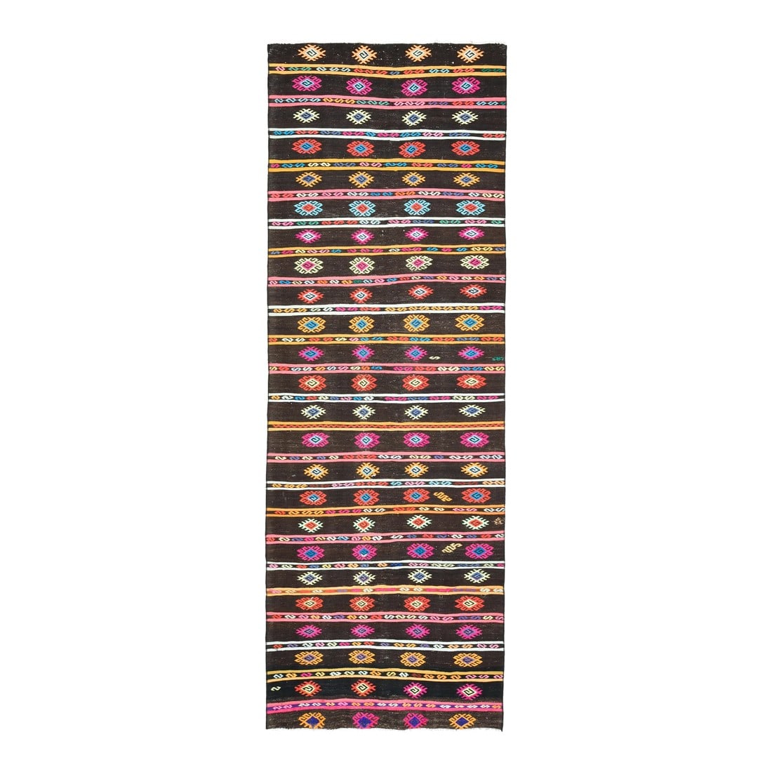 1970s Vintage Turkish Oushak Handmade Wool Cotton Brown Runner Rug: Vintage Turkish Hand-Knotted vintage rug is a semi-antique vintage runner rug.'70s Eastern region of Turkey's unique rug is perfectly hand-knotted by the artisan. This special piece of art has very