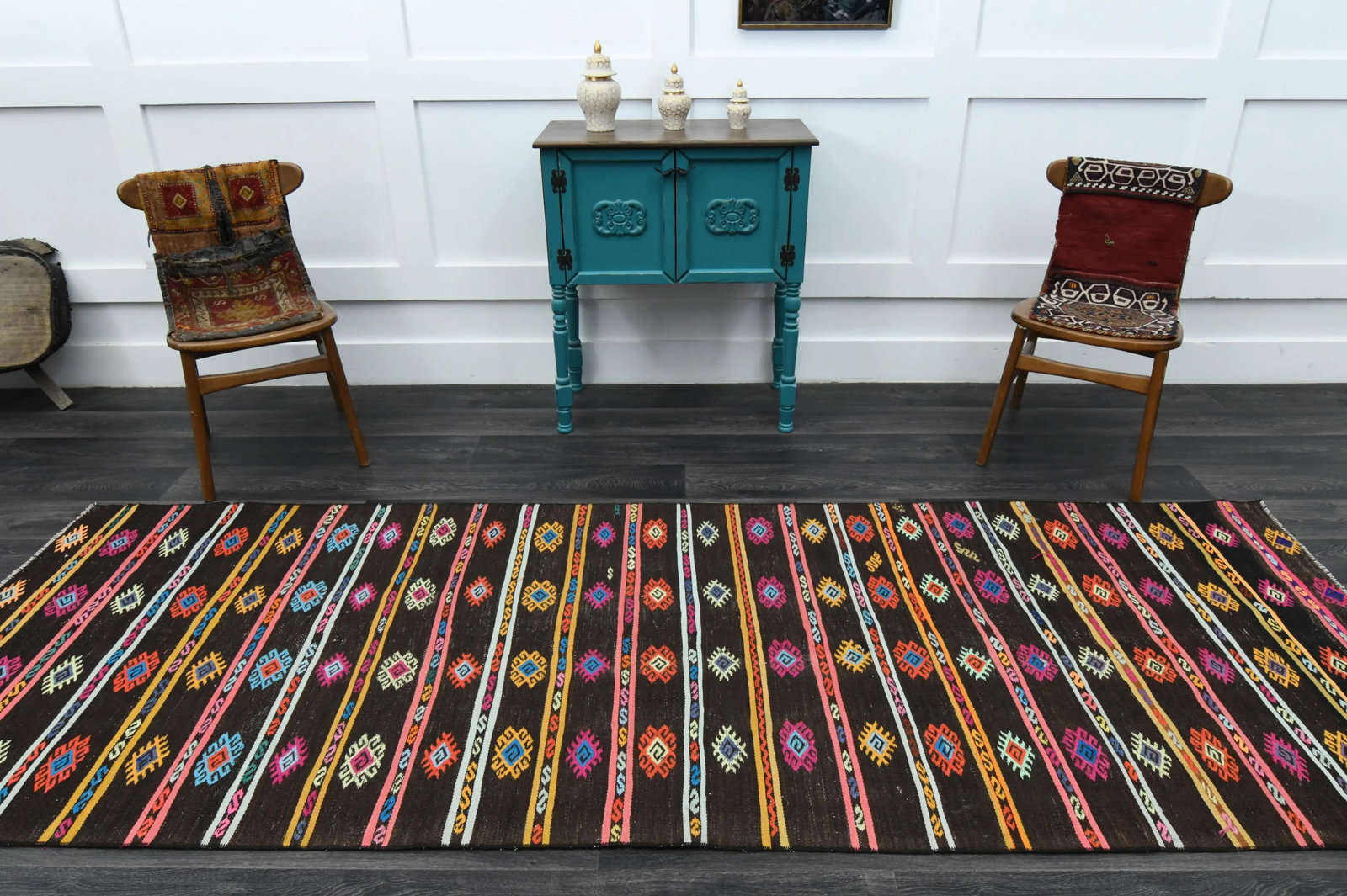 1970s Vintage Turkish Oushak Handmade Wool Cotton Brown Runner Rug - 3