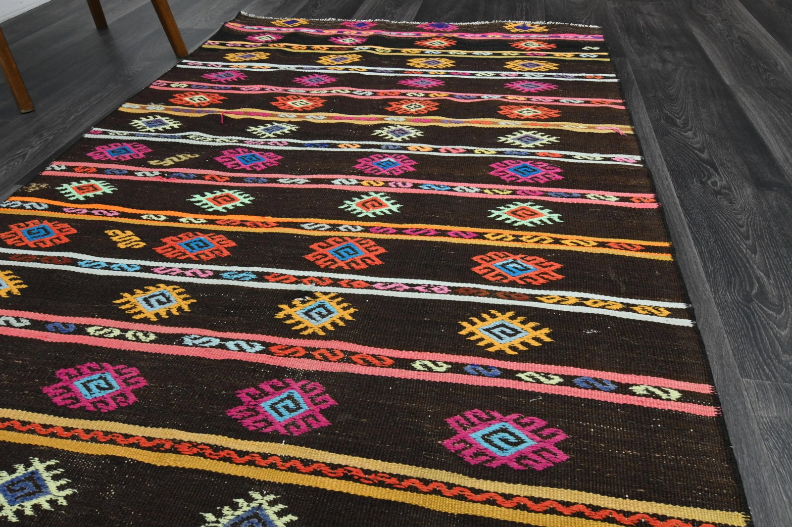 1970s Vintage Turkish Oushak Handmade Wool Cotton Brown Runner Rug - 6