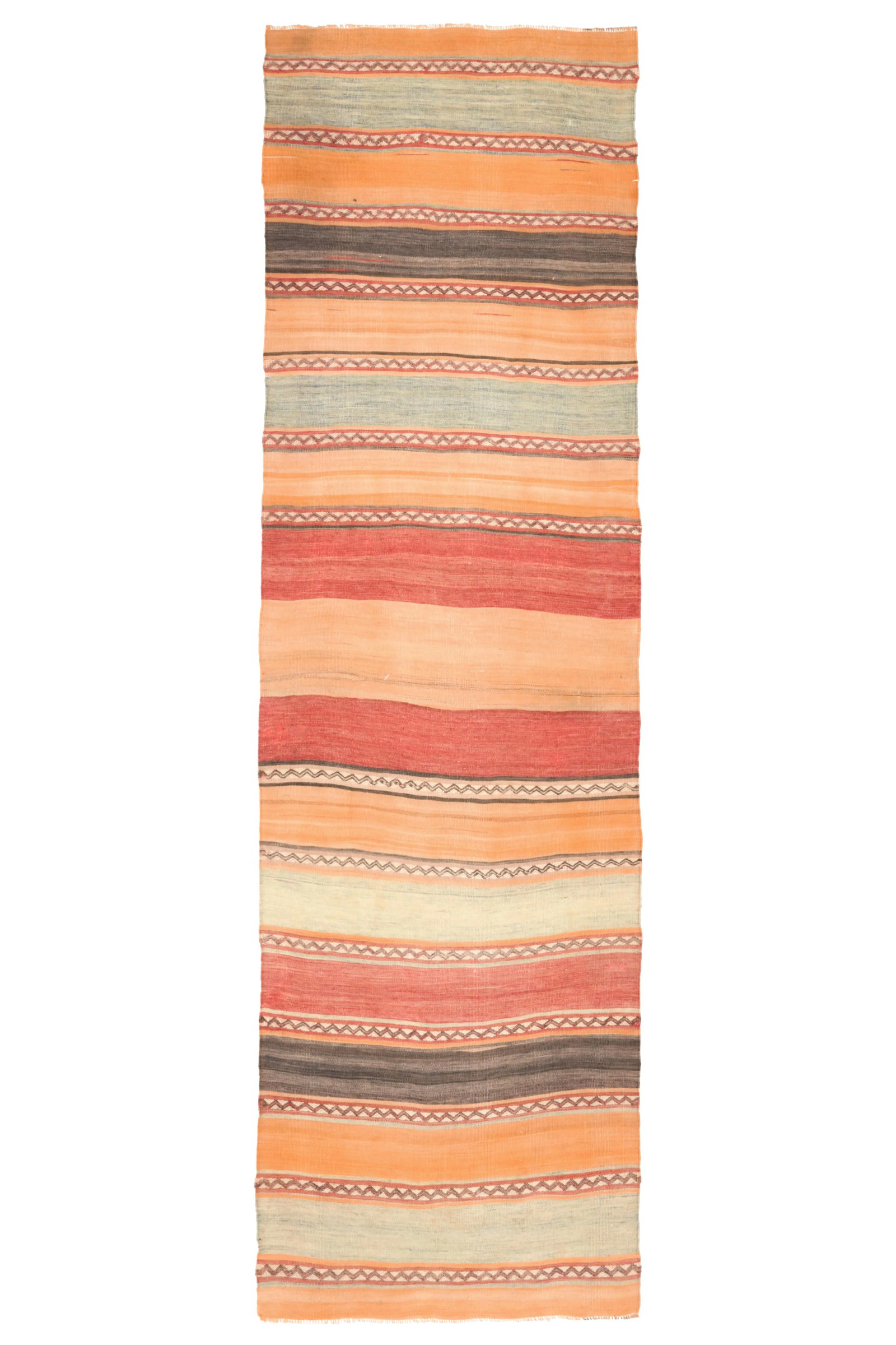 1970s Vintage Turkish Oushak Handmade Wool Cotton Orange Runner Rug - 11