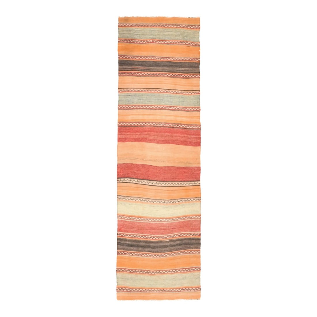 1970s Vintage Turkish Oushak Handmade Wool Cotton Orange Runner Rug: Vintage Turkish Hand-Knotted vintage rug is a semi-antique vintage runner rug.'70s Eastern region of Turkey's unique rug is perfectly hand-knotted by the artisan. This special piece of art has very