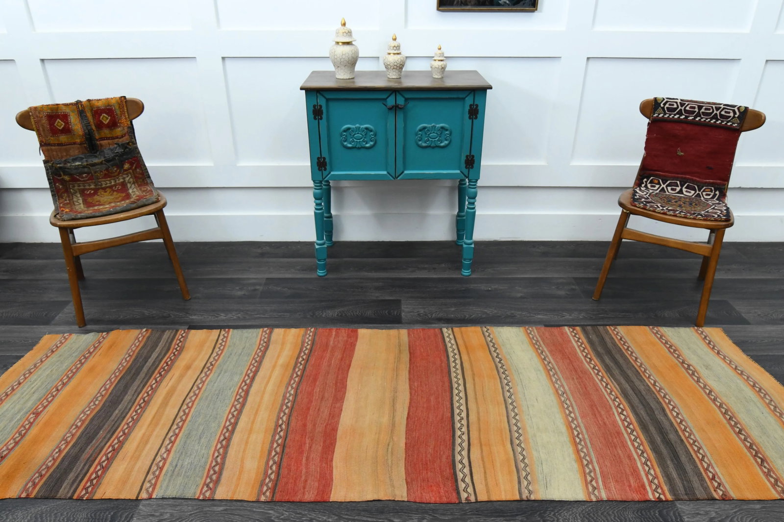 1970s Vintage Turkish Oushak Handmade Wool Cotton Orange Runner Rug - 3