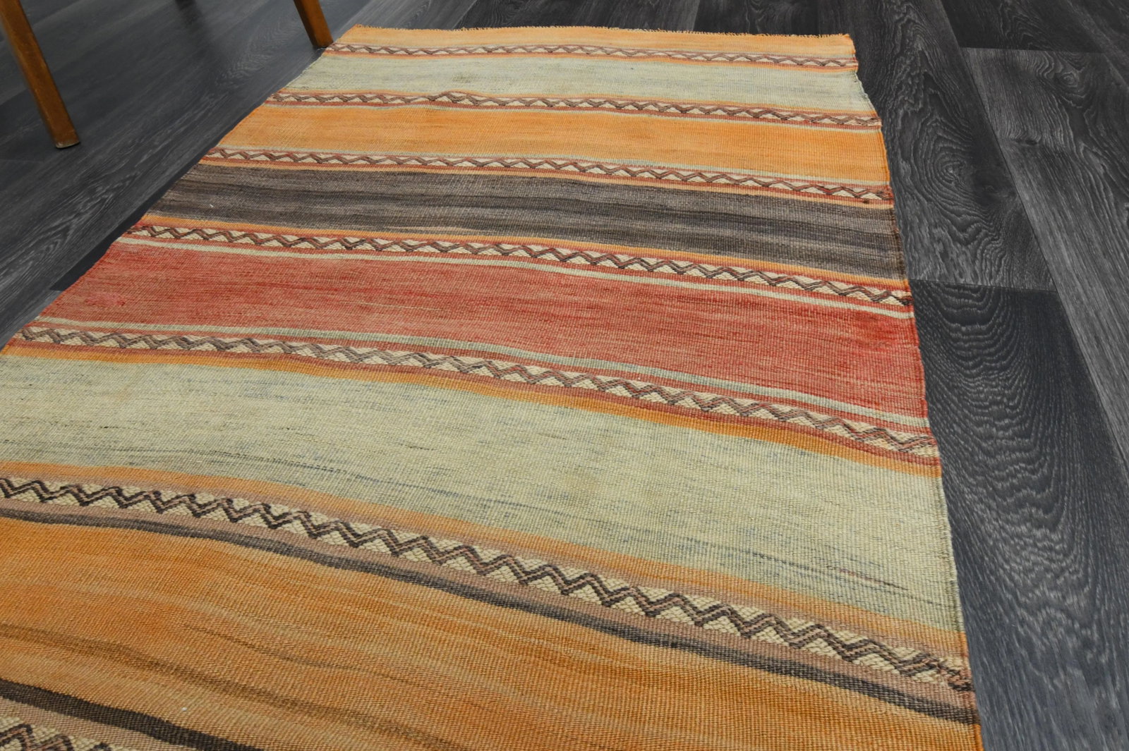 1970s Vintage Turkish Oushak Handmade Wool Cotton Orange Runner Rug - 5