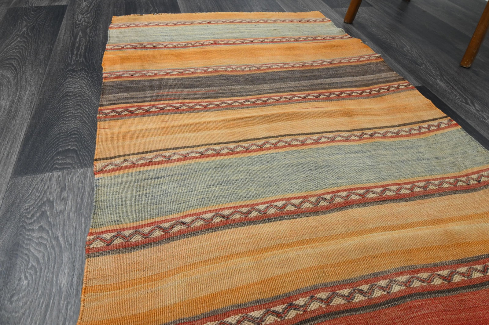 1970s Vintage Turkish Oushak Handmade Wool Cotton Orange Runner Rug - 6