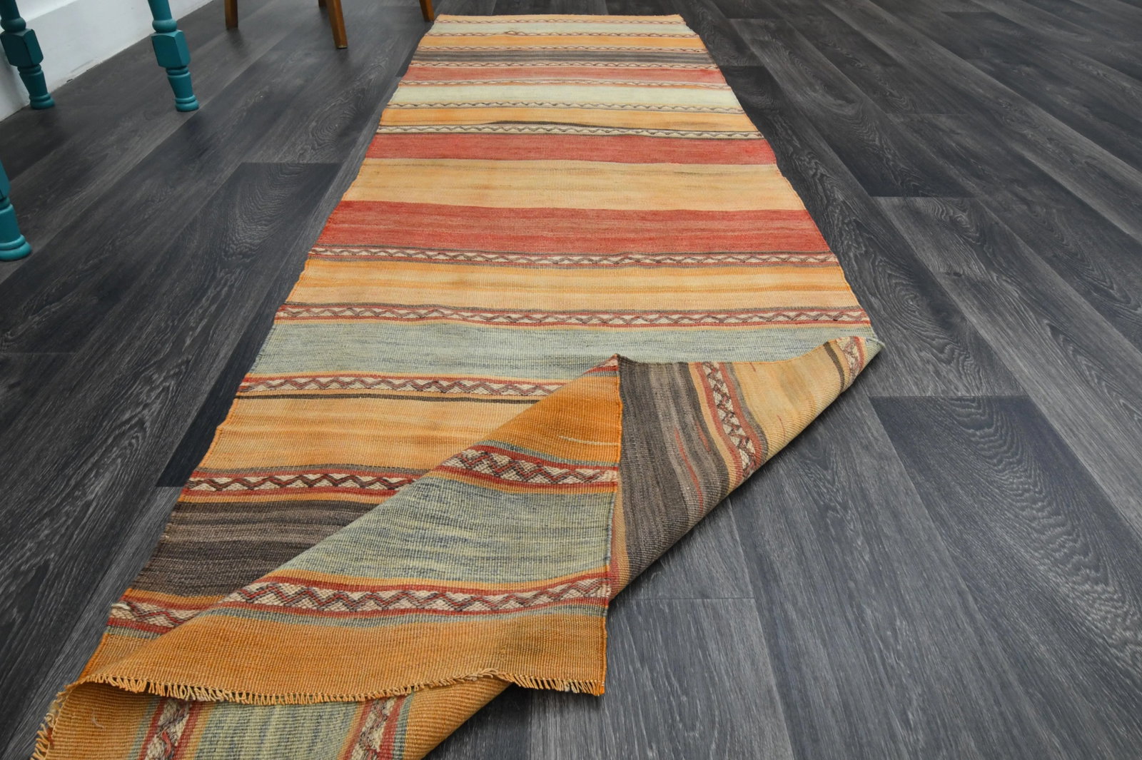 1970s Vintage Turkish Oushak Handmade Wool Cotton Orange Runner Rug - 8