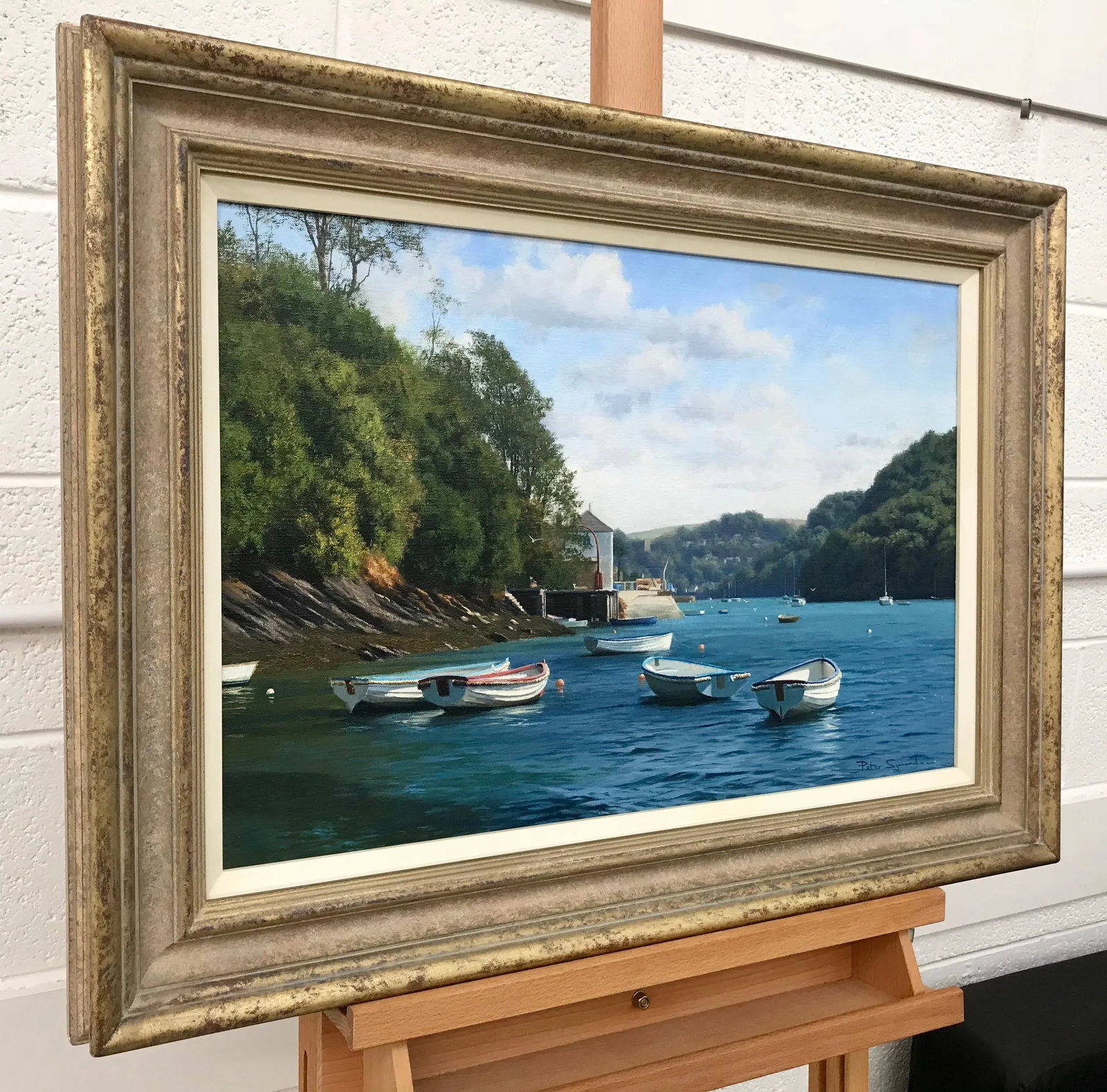 Oil Painting of Boats on River Yealm Devon England by British Landscape Artist - 3