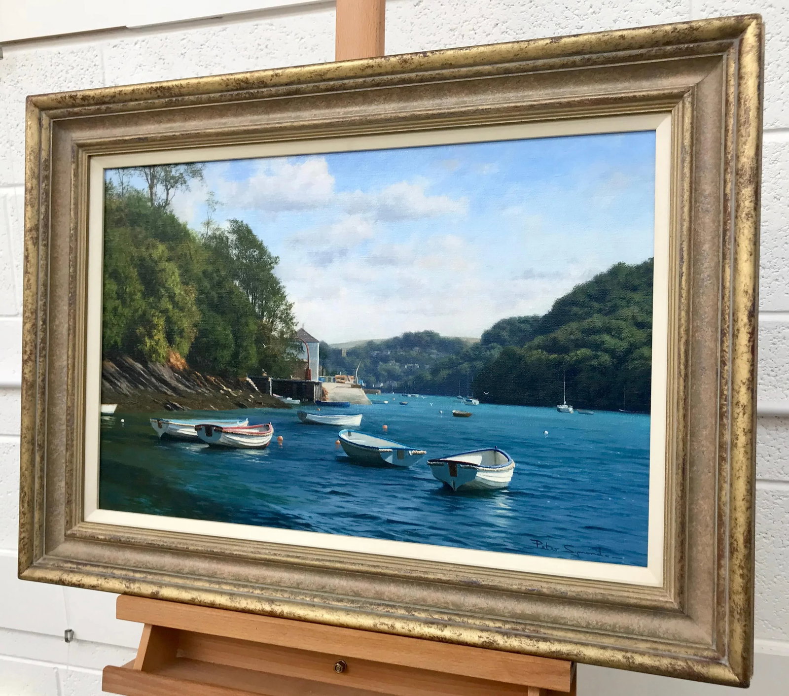 Oil Painting of Boats on River Yealm Devon England by British Landscape Artist - 4
