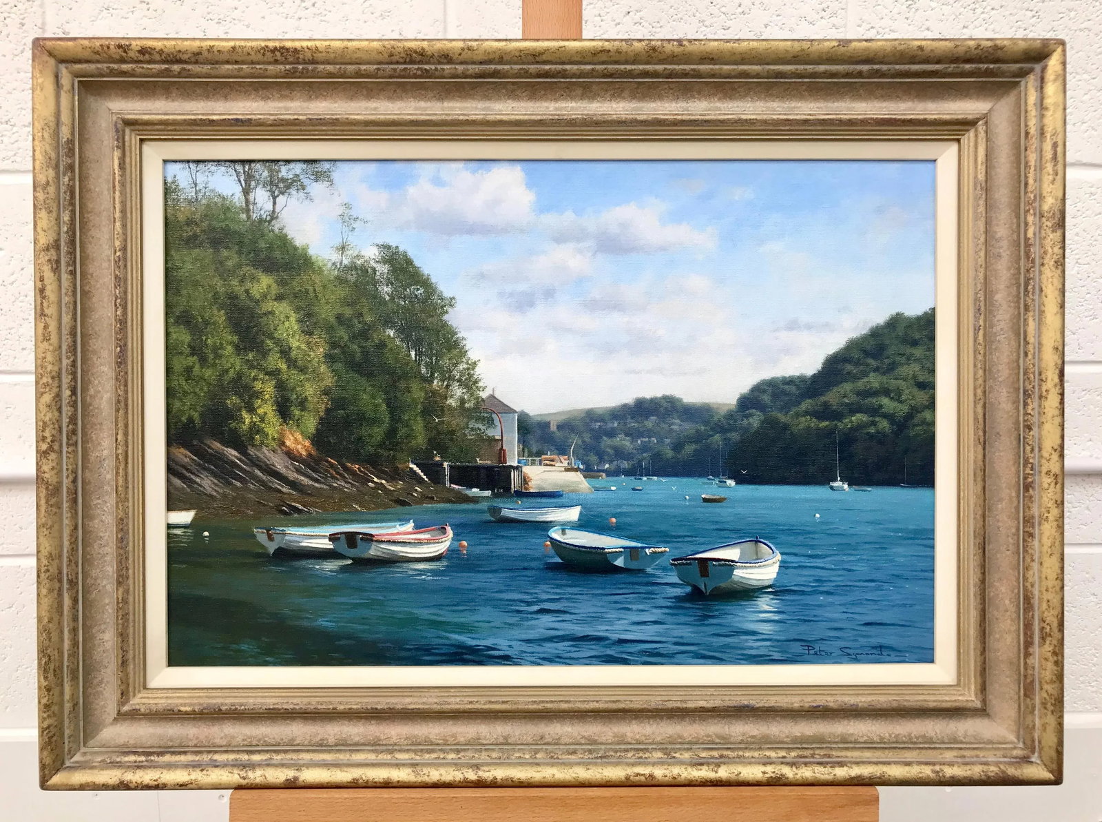 Oil Painting of Boats on River Yealm Devon England by British Landscape Artist - 8