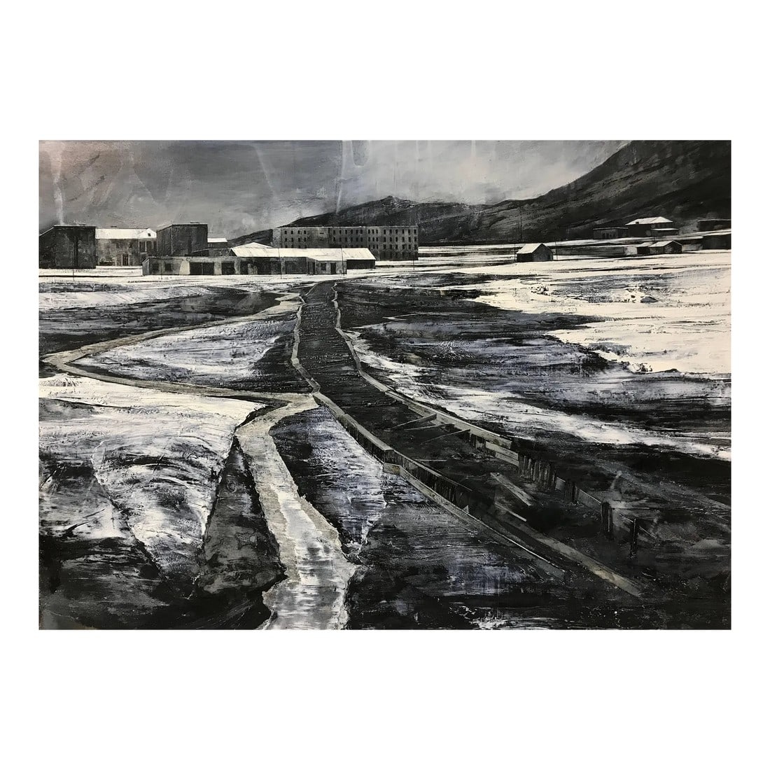 Large Atmospheric Monochromatic Black & White Abstract Landscape Original Oil Painting: To Turn My Face Away - Large Atmospheric Monochromatic Black & White Abstract Landscape Painting. Mark Thompson is a seasoned professional painter with international representation in Sweden, Germany