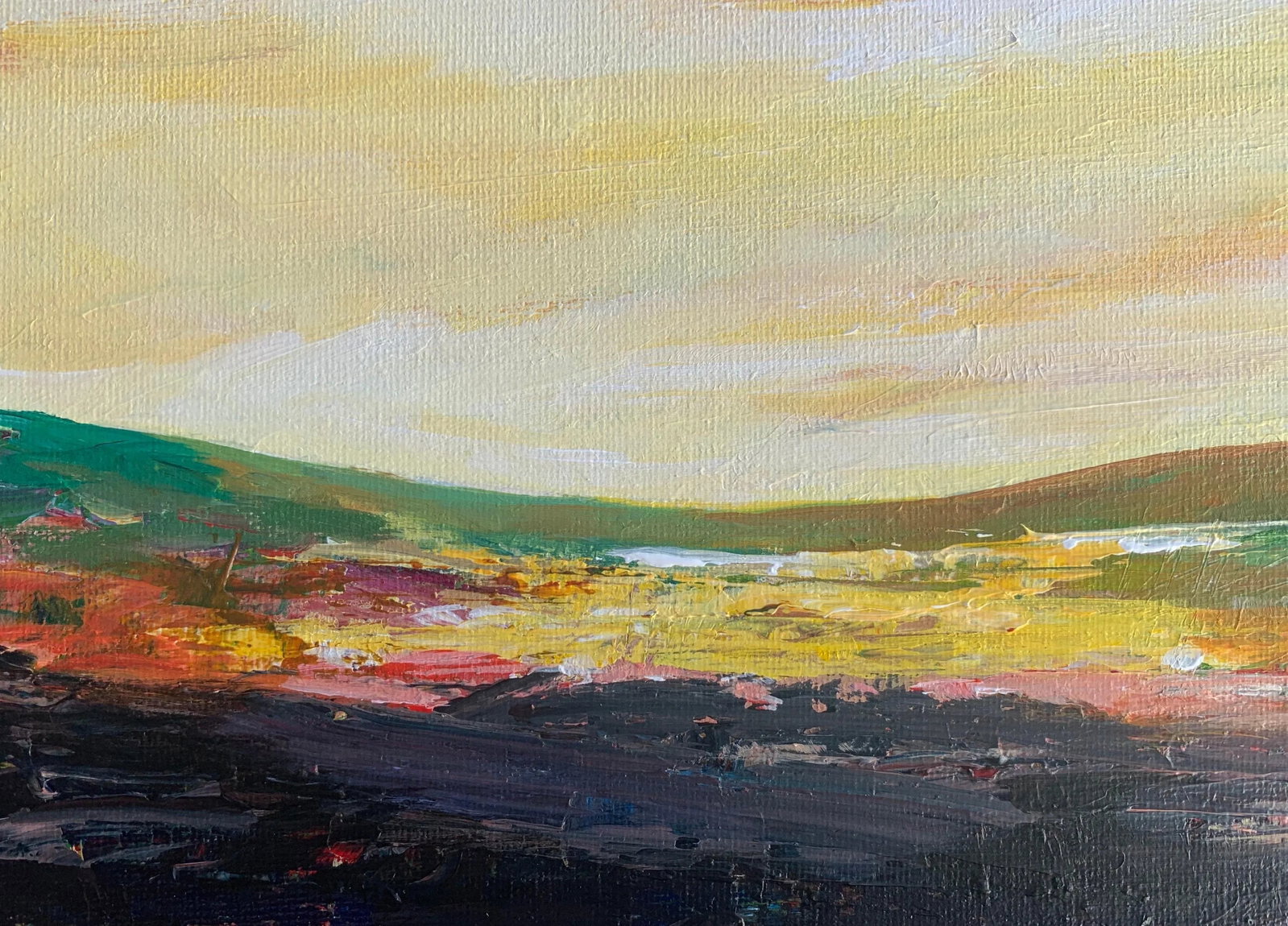 Angela Wakefield, Abstract Landscape Painting with Green & Yellow from British Contemporary Artist, - 4