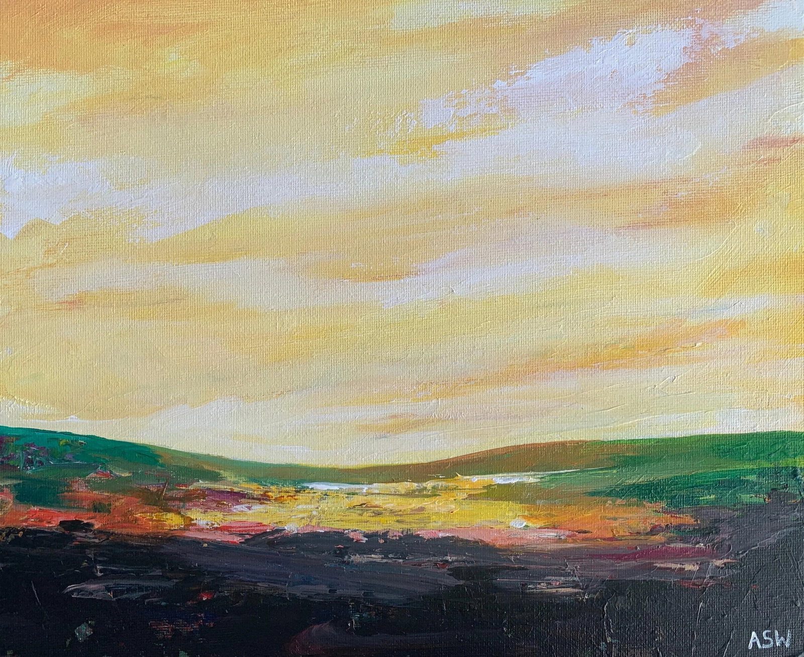 Angela Wakefield, Abstract Landscape Painting with Green & Yellow from British Contemporary Artist, - 5