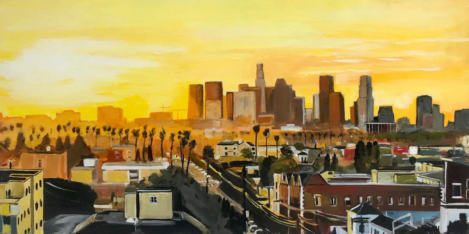 Painting of Sunset in Los Angeles California Usa by British Landscape Artist - 11