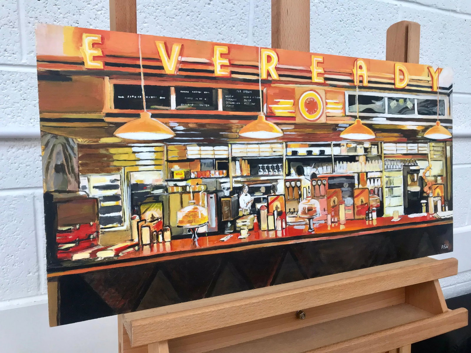 American Diner Still Life Painting by Leading British Urban Landscape Artist - 12