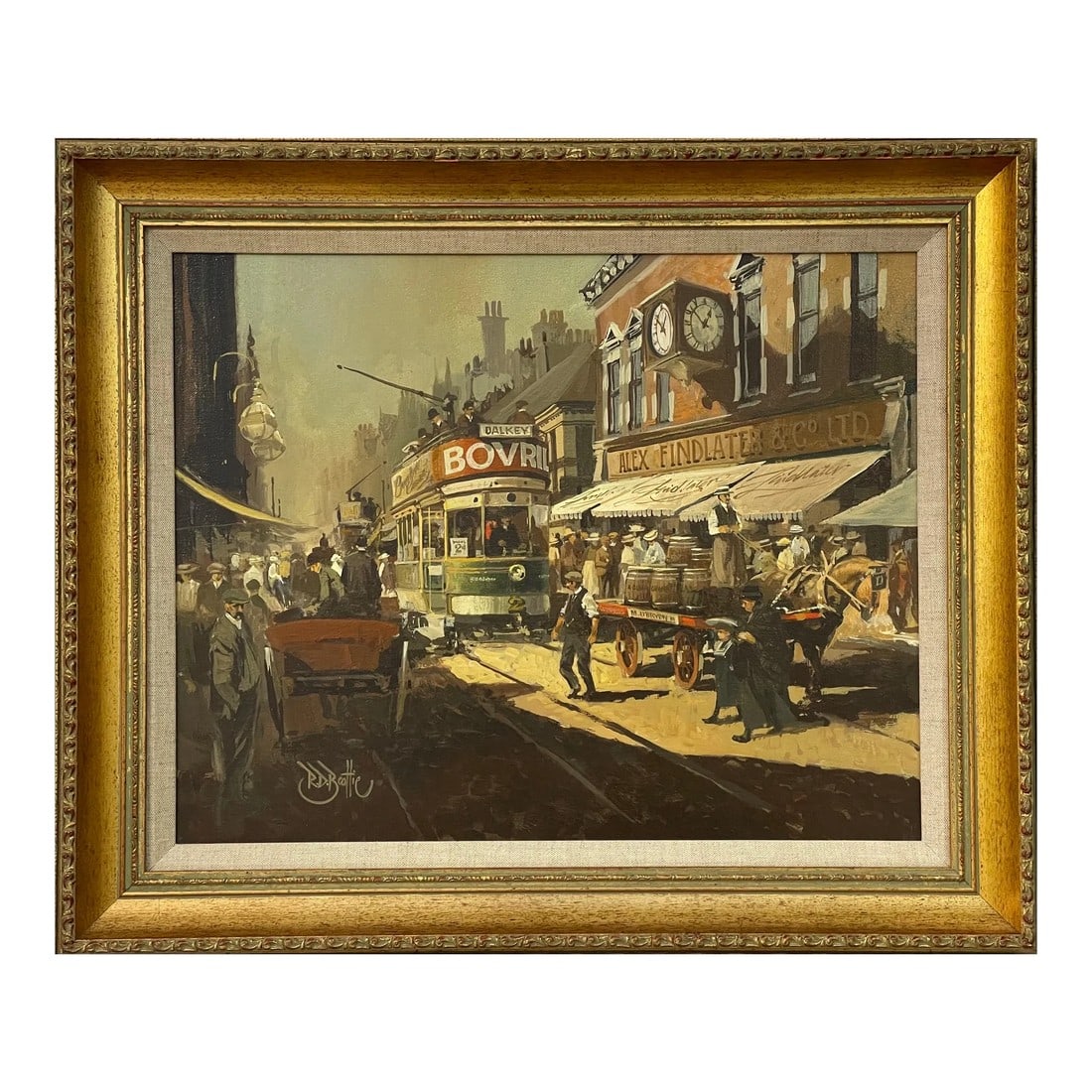 Robert D Beattie, Oil Painting of Kingstown Dublin in 1910 by Modern Impressionist Irish Artist, 195: An Original Oil Painting of George's Street Kingstown in 1910 by Modern Impressionist Irish Artist, Robert D. Beattie (1900-1979). The painting captures a historic moment in Dublin during the early