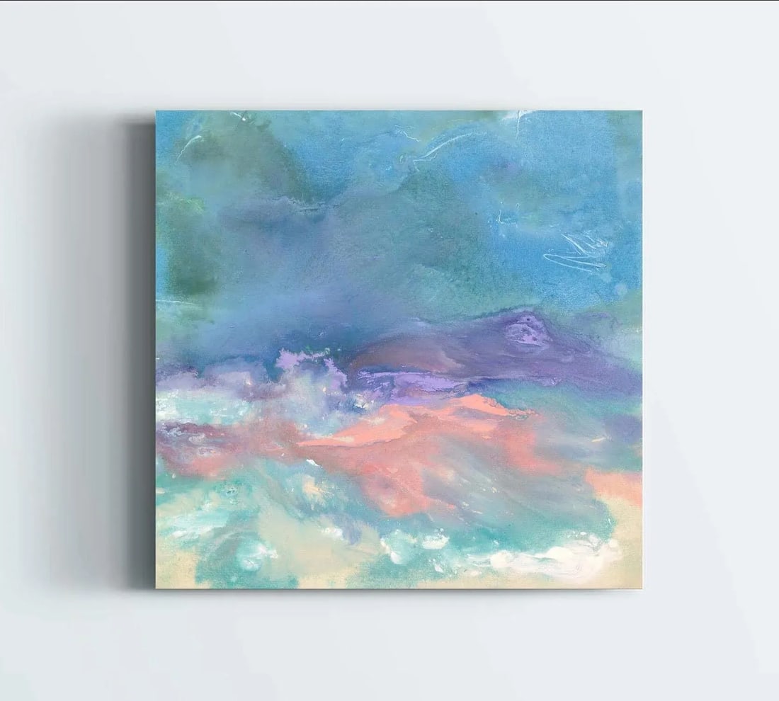 Pink Lavender Modern Abstract Landscape Painting on Canvas by British Artist, 2014 - 2
