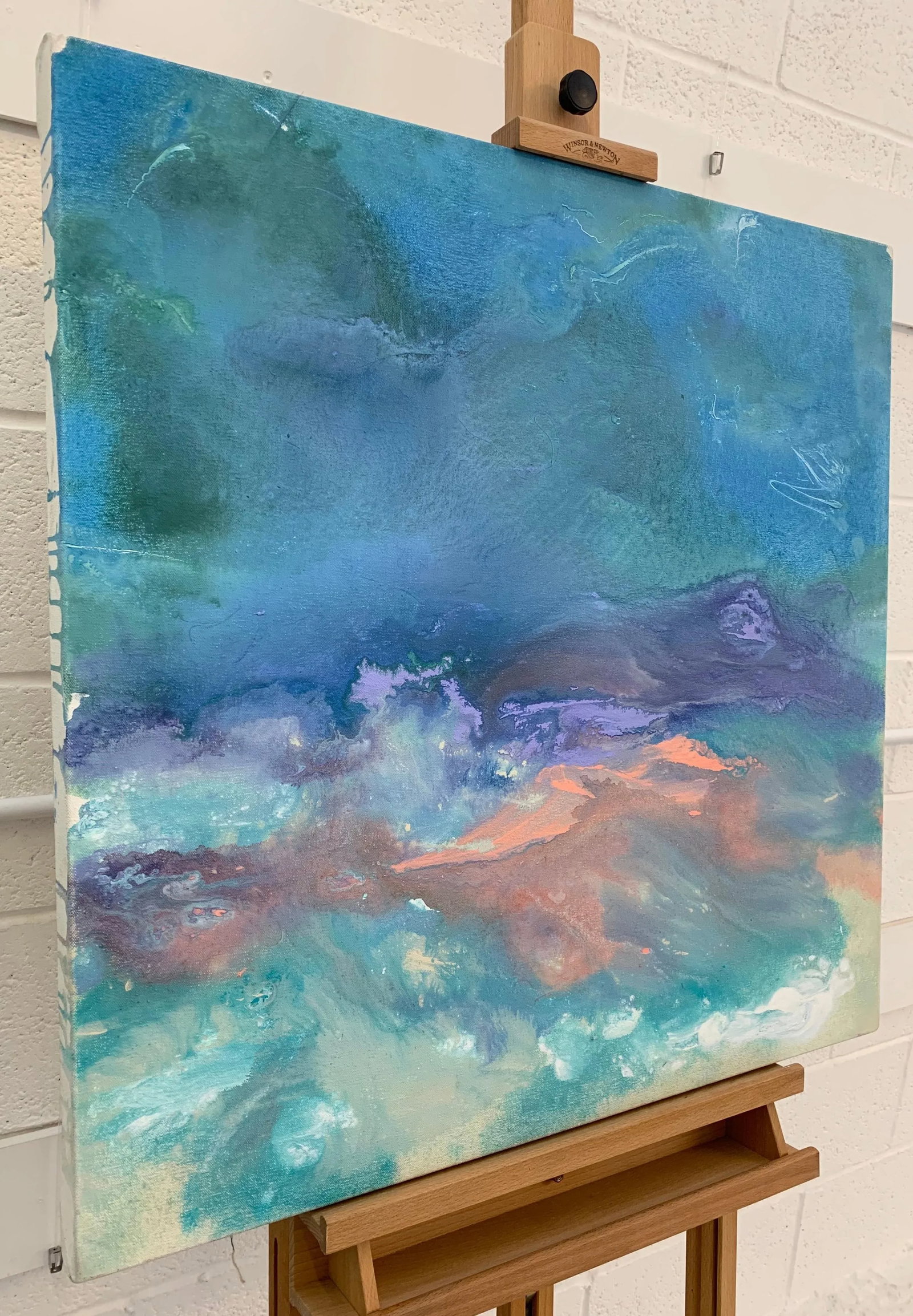 Pink Lavender Modern Abstract Landscape Painting on Canvas by British Artist, 2014 - 3