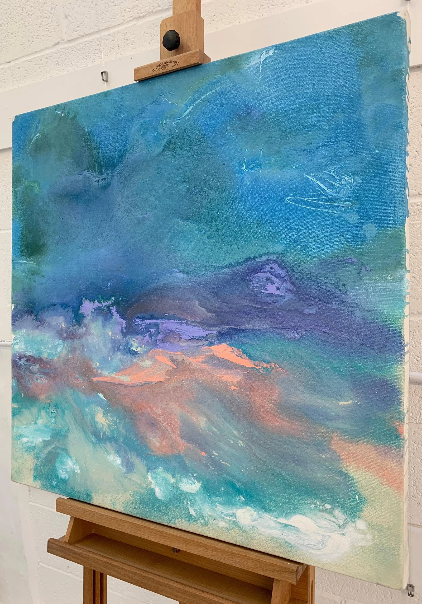 Pink Lavender Modern Abstract Landscape Painting on Canvas by British Artist, 2014 - 7