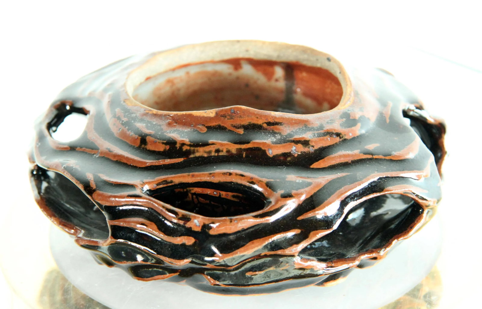 Vintage Studio Art Pottery Incised Bowl / Bonsai Pot After Axel Salto - 2